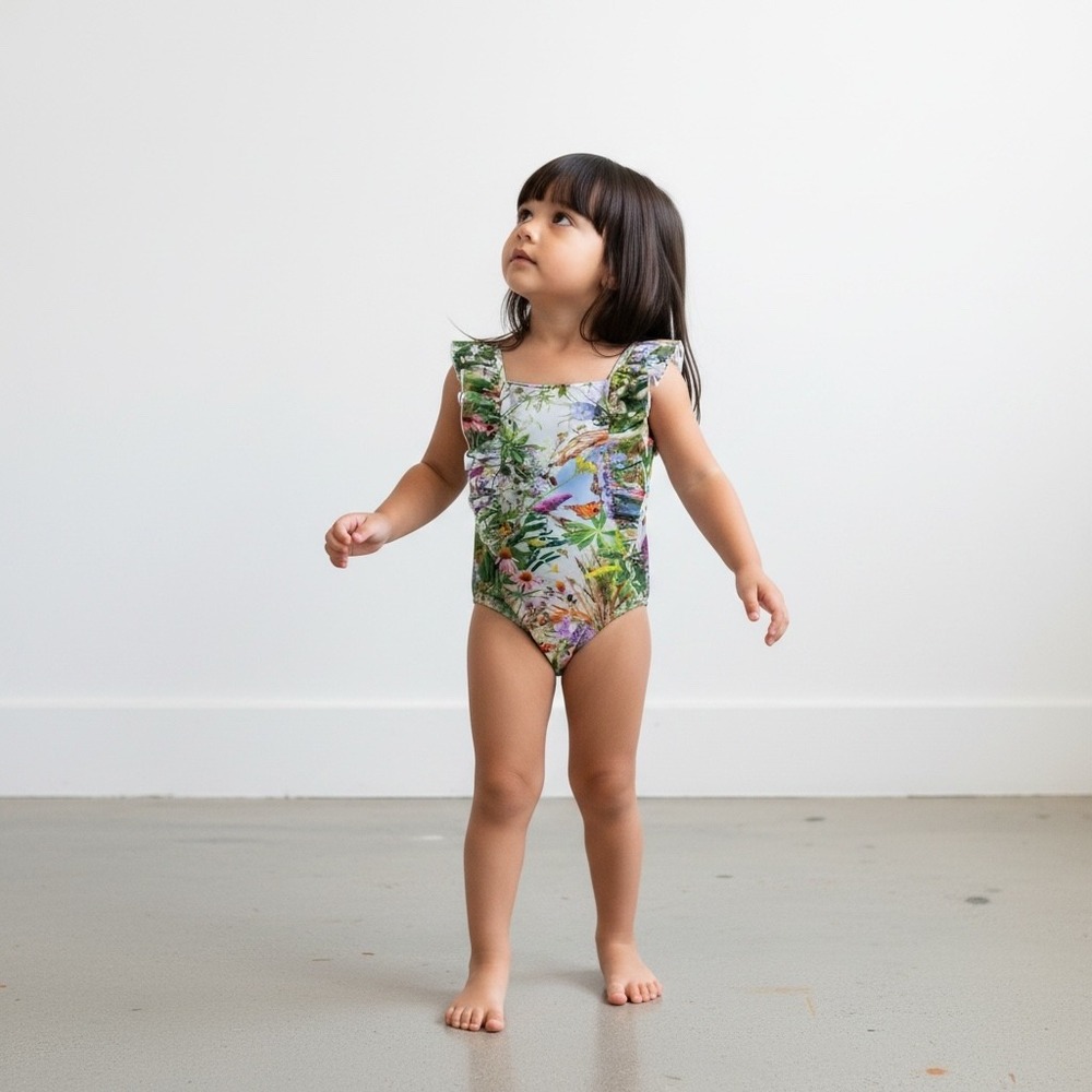 Molo One Piece Swimsuit Kids Size 6Y Multicolor Excellent Floral Ruffle Swim